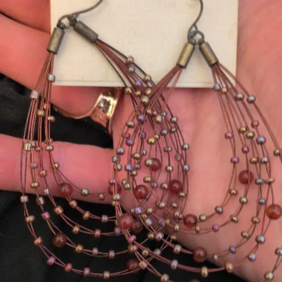 Robert Rose Rose-Pink Multi-Strand Beaded Hoop Boho Earrings - Picture 5 of 5